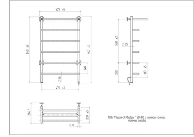 Полотенцесушитель электрический Магия Квадро-Э с полкой 50-80, 80 вт (К-кнопка, Справа, Чёрный матовый) - фото 735581584