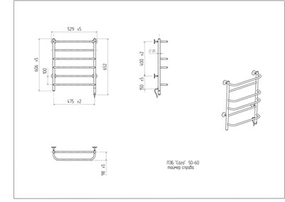 Полотенцесушитель электрический Орион Сага 50-60, 80 вт (К-кнопка, Справа, Чёрный матовый) - фото 735581639