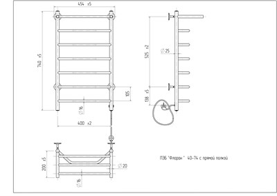 Полотенцесушитель электрический Флоран-Э с полкой 40-74, 60 вт (К-кнопка, Слева) - фото 735594438