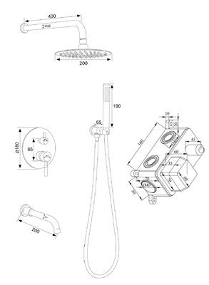 Душевой комплект встраиваемый РМС SUS129BL-1S Черный - фото 737253330