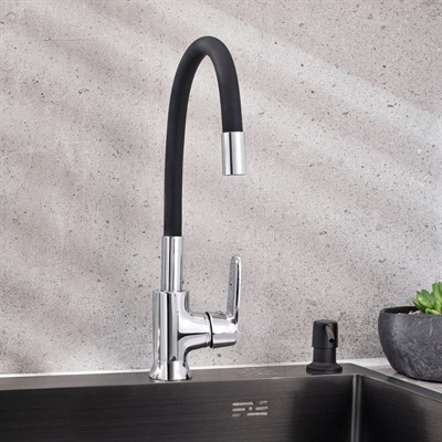 Смеситель для кухни РМС SL123BL-016F-1 с гибким черным изливом - фото 737253490