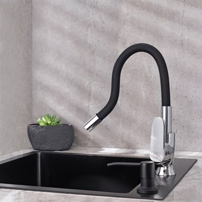 Смеситель для кухни РМС SL123BL-016F-1 с гибким черным изливом - фото 737253492