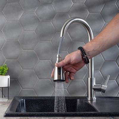 Смеситель для кухни РМС SUS124-017F-2 с вытяжным изливом - фото 737253521