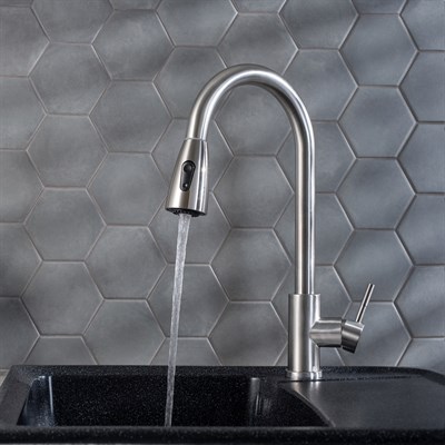 Смеситель для кухни РМС SUS124-017F-2 с вытяжным изливом - фото 737253523