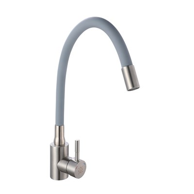 Смеситель для кухни РМС SUS124GY-016F с гибким серым изливом - фото 737253559