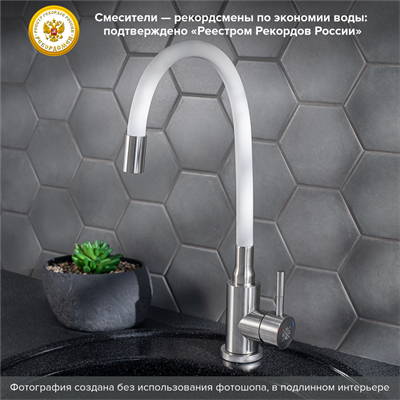 Смеситель для кухни РМС SUS124W-016F Белый с гибким изливом - фото 737253573