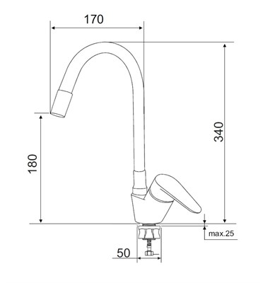 Смеситель для кухни РМС SUS126BL-016F из нержавеющей стали с гибким черным изливом - фото 737253576