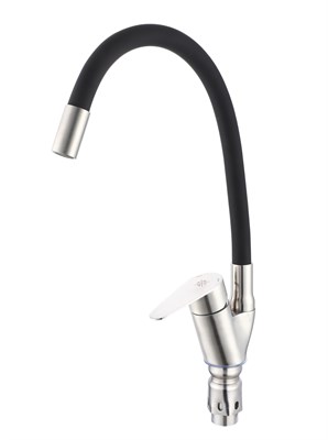 Смеситель для кухни РМС SUS126BL-016F из нержавеющей стали с гибким черным изливом - фото 737253579