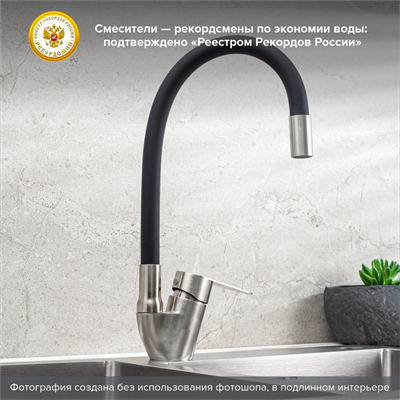 Смеситель для кухни РМС SUS126BL-016F из нержавеющей стали с гибким черным изливом - фото 737253580