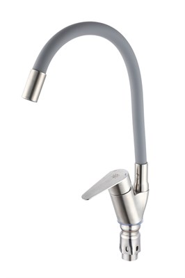 Смеситель для кухни РМС SUS126GY-016F из нержавеющей стали с гибким серым изливом - фото 737253581