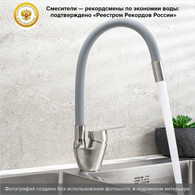 Смеситель для кухни РМС SUS126GY-016F из нержавеющей стали с гибким серым изливом - фото 737253584