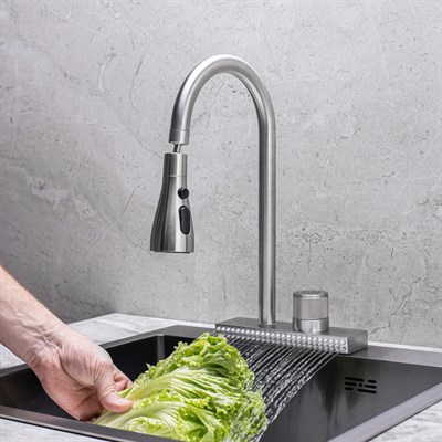 Смеситель для кухни РМС SUS130-017F-2 из нержавеющей стали с переключением - фото 737253595